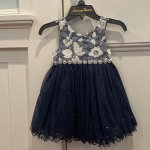 Formal baby dress; 12 Months; navy blue and silver